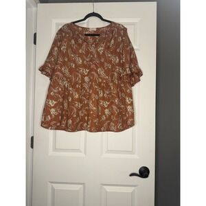 Hailey And Co V Neck Ruffle Sleeve Babydoll Top Rusty Multicolor Floral 2x